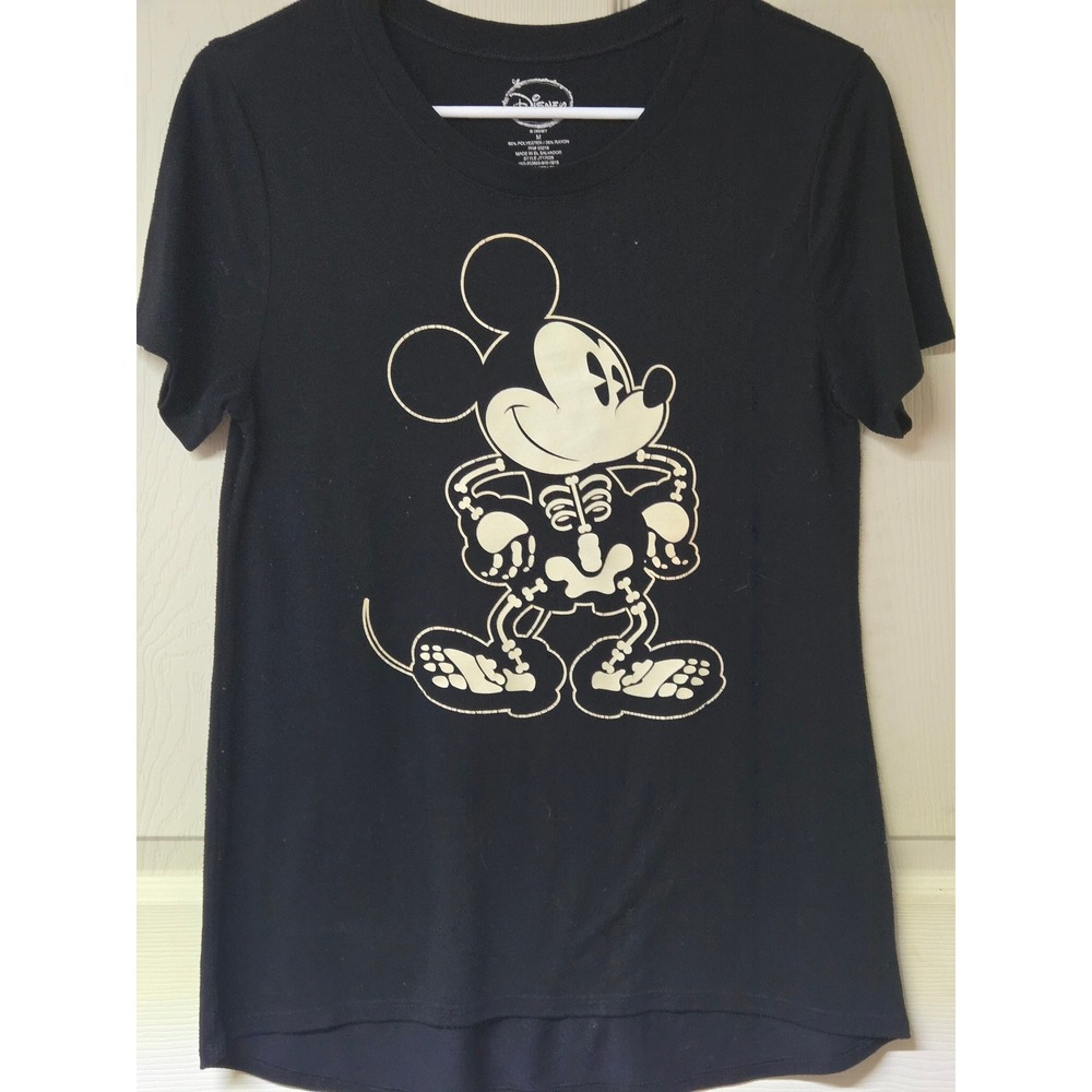 Disney Mickey Mouse Skeleton Glow in the Dark Halloween T-Shirt Black Medium